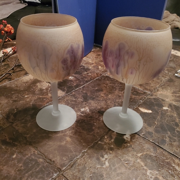 Pair of 2 EYAL Hand Blown Goblets Frosted Glass NWT - Picture 2 of 5